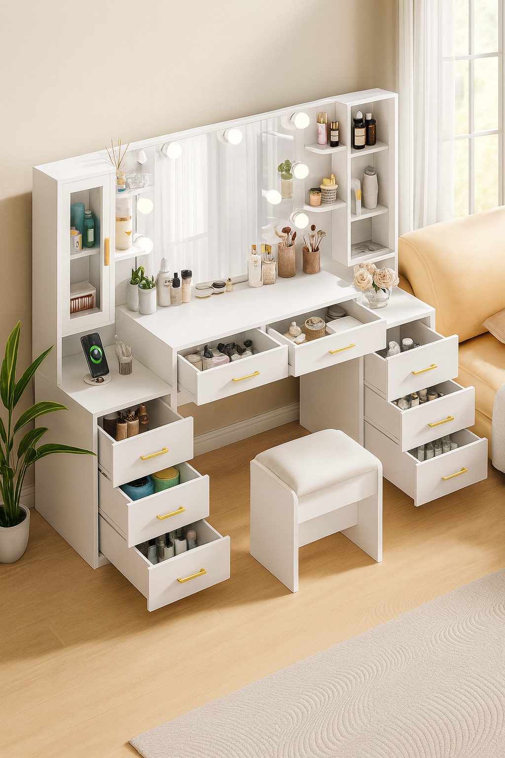 Glow-Up Glam Station β 58β³ Luxury Vanity Desk with Mirror & Outlets