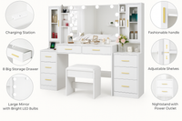 Glow-Up Glam Station – 58″ Luxury Vanity Desk with Mirror & Outlets